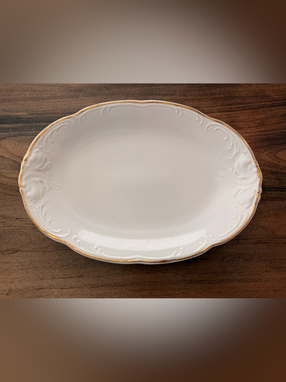 Royal Kent Raised Scroll & Gold Trim 12 3/4" Oval Serving Platter